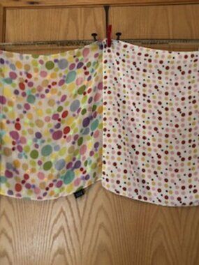 Two Square Polka Dot Scarves Embroidery Pink Purple Gold